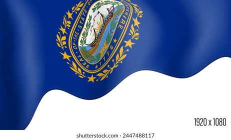 New Hampshire US state flag realistic independence day background. New Hampshire election banner in motion waving, fluttering in wind. Festive patriotic HD format template for independence day