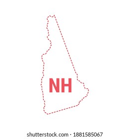 New Hampshire US state map outline dotted border. Vector illustration. Two-letter state abbreviation.