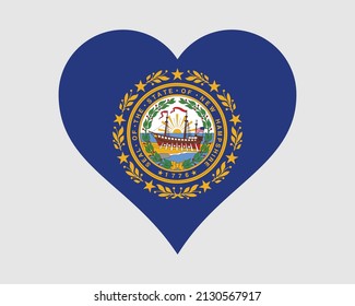 New Hampshire USA Heart Flag. NH US Love Shape State Flag. Granite State United States of America Banner Icon Sign Symbol Clipart. EPS Vector Illustration.