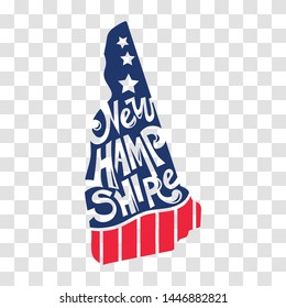 New Hampshire, USA map with states, hand drawn lettering design for cutting sticker and laser cut, decoration and print