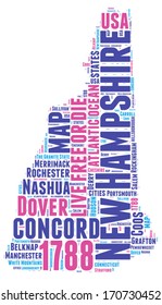 New Hampshire USA state map vector tag cloud illustration