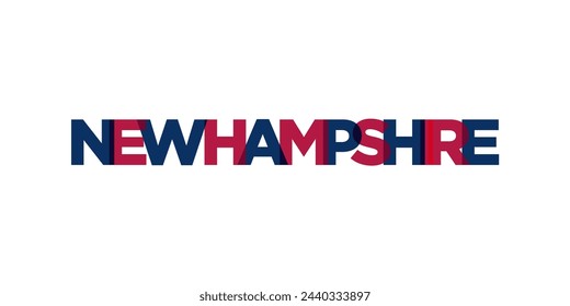 New Hampshire, USA typography slogan design. America logo with graphic city lettering for print and web products.