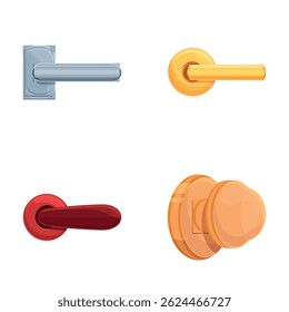 New handle icons set cartoon vector. Door handle for entrance and interior door. Interior element