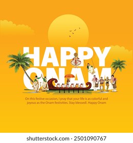 nuevos saludos felices de la celebración de Onam. Ilustración vectorial abstracta