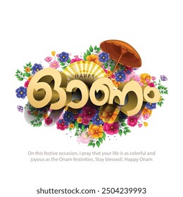 new happy Onam celebration greetings. abstract vector illustration (Malayalam translation : Happy Onam)