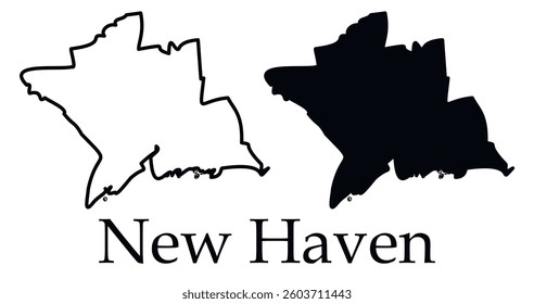 New Haven city map with black border outline vector