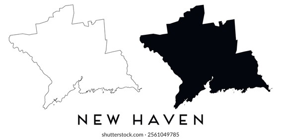 New Haven County, Connecticut map outline and black silhouette vector