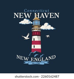 New Haven Lighthouse Nautical Slogan Graphic