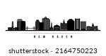 New Haven skyline horizontal banner. Black and white silhouette of New Haven, Connecticut. Vector template for your design. 