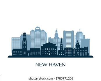 New Haven skyline, monochrome silhouette. Vector illustration.