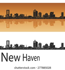 New Haven skyline in orange background in editable vector file