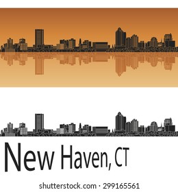 New Haven skyline in orange background in editable vector file