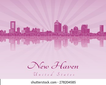 New Haven skyline in purple radiant orchid in editable vector file