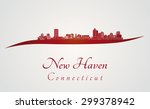 New Haven skyline in red and gray background in editable vector file