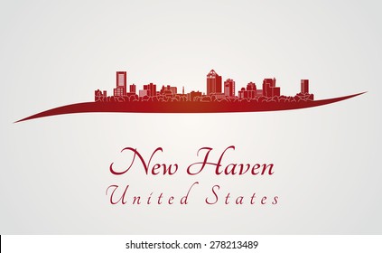 New Haven  skyline in red and gray background in editable vector file