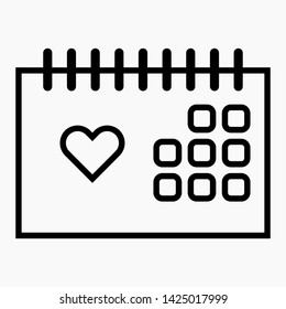 New heart on calendar vector line icon. Commercial line vector icon for websites and mobile minimalistic flat design.