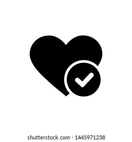 New Heart Tick Vector Icon, Flat Design Healthy Heart With Checkmark Symbol Illustration, Medicines For Heart Logo.