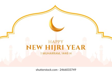 New Hijri year Islamic greeting celebration design. Happy Islamic new year 1446 concept template. Vector illustration