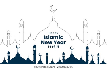 Neues Hijri Jahr Islamischer Gruß-Feier-Design. Happy Islamic New Year 1446 Concept Vorlage. Vektorillustration