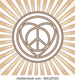 New hippie love sign. Intricate mix of hippie peace sign, heart shape and circles.  Isolated vector illustration. Modern hipster insignia. Element for your design and sacred geometry.