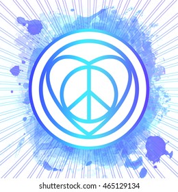 New hippie love sign. Intricate mix of hippie peace sign, heart shape and circles.  Isolated vector illustration. Modern hipster insignia. Element for your design and sacred geometry.