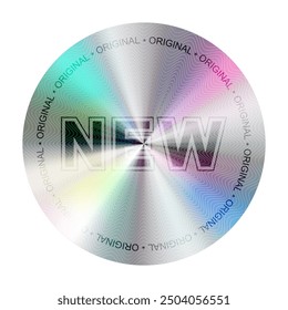 NEW Hologram Sticker label. Original guarantee holographic badge. Round Circle Official 100% Authentic original Product with iridescent foil adhesive film certified badge, glossy shiny seal