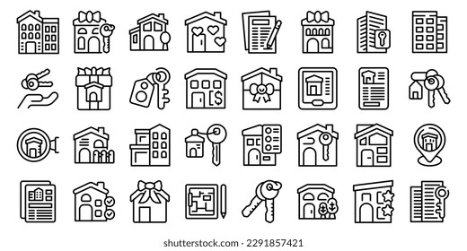 New home icons set outline vector. House family. Loan money