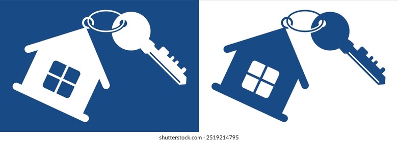 New home key with house shaped keychain isolated on transparent. Real estate, mortgage, investment, and property concept.