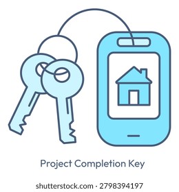 New Home Ownership Keyring and Security Transponder Flat Icon with editable stroke