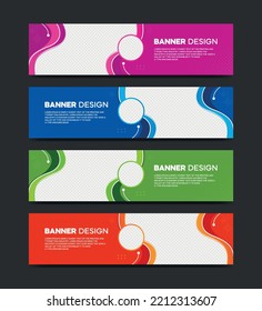 New Horizontal Social Media Post Template Banner. Modern Banner Design With Blue, Pink, Green And Orange Color Decoration And Place For The Photo. Suitable For Social Media, Websites, Ads, And Banner