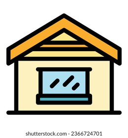 New house icon outline vector. Roof repair. Construction worker color flat