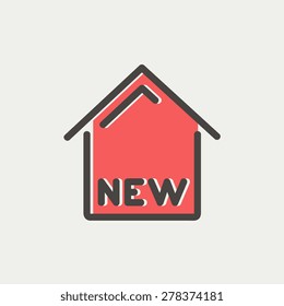 New house icon thin line for web and mobile, modern minimalistic flat design. Vector icon with dark grey outline and offset colour on light grey background.