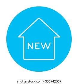 New house line icon for web, mobile and infographics. Vector white icon on the light blue circle isolated on white background.