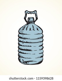 New huge blue capped jug flask isolated on white background. Freehand outline ink hand drawn logo pictogram sketchy in art retro scribble style pen on paper. View closeup with space for text on label