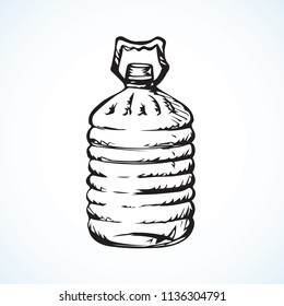 New huge capped jug isolated on light background. Freehand outline sketch, pen on paper. View closeup with space for text on label