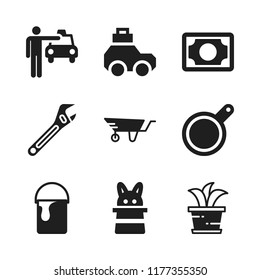 new icon. 9 new vector icons set. pan, car and hat icons for web and design about new theme