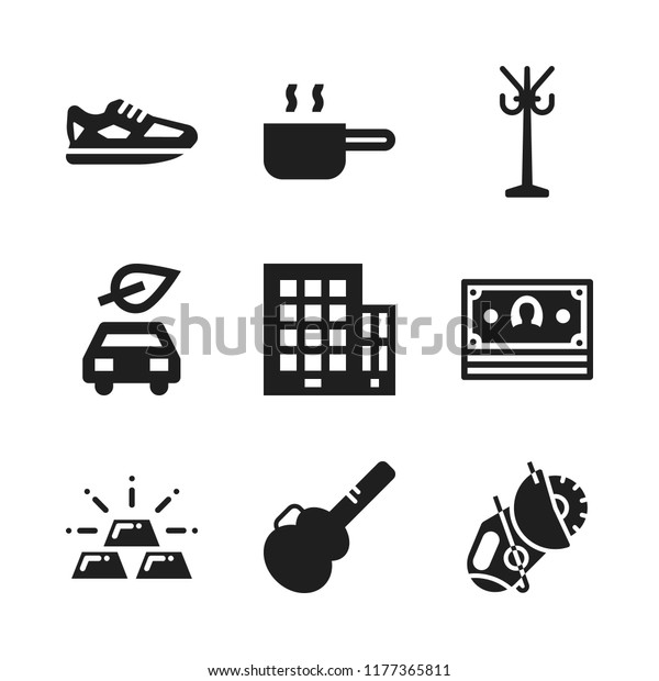 new icon. 9 new vector\
icons set. rack, running shoes and money icons for web and design\
about new theme