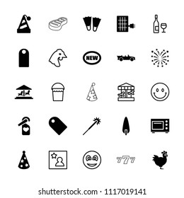 New icon. collection of 25 new filled and outline icons such as sparklers, flippers, party hat, pine-tree, cabriolet, microwave. editable new icons for web and mobile.
