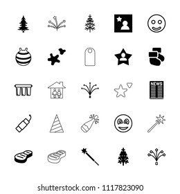New icon. collection of 25 new filled and outline icons such as pine-tree, fireworks, cookie, favorite photo, smile, smiley, firework. editable new icons for web and mobile.