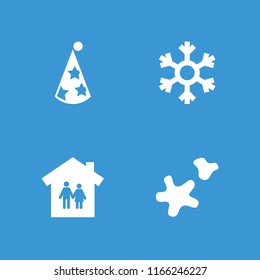 New icon. collection of 4 new filled icons such as family house, cookie, snowflake. editable new icons for web and mobile.