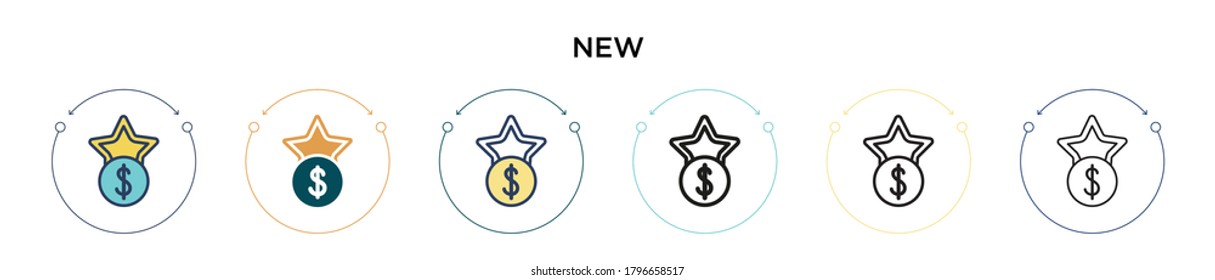 New icon in filled, thin line, outline and stroke style. Vector illustration of two colored and black new vector icons designs can be used for mobile, ui, web
