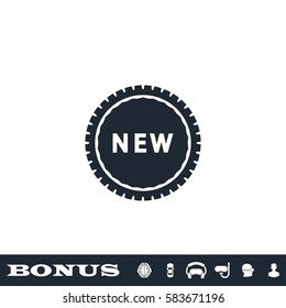 New icon flat. Black pictogram on white background. Vector illustration symbol and bonus button