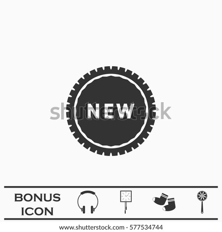 New icon flat. Black pictogram on white background. Vector illustration symbol and bonus button