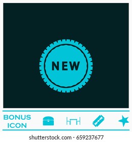 New icon flat. Blue pictogram on dark background. Vector illustration symbol and bonus icons