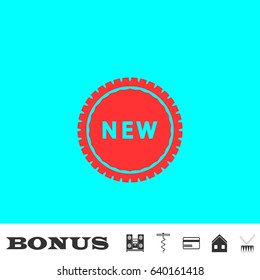 New icon flat. Red pictogram on blue background. Vector illustration symbol and bonus buttons Music center, corkscrew, credit card, house, drum