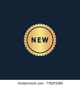 New icon flat. Simple gold pictogram on dark background. Vector illustration symbol