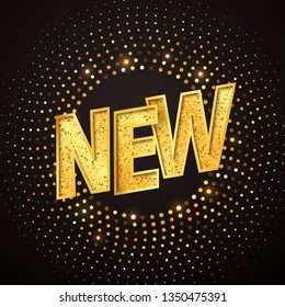 New icon on the gold halftone background. Isolated vector design element