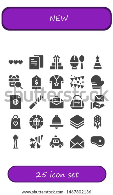 new icon set.
25 filled new icons.  Simple modern icons about  - Life, File,
Gifts, Egg, Party hat, Gift, Tag, Shirt, Garland, Mitten, Mail,
Bag, Gift bag, Notification,
Layers