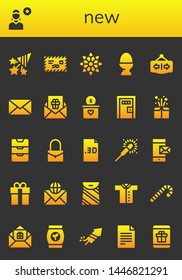 new icon set. 26 filled new icons.  Simple modern icons about  - Confetti, Add user, Mail, Snowflake, Egg, Open, Email, Gift, Death penalty, Inbox, Bag, File, Sparkler, Message