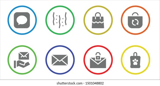 new icon set. 8 filled new icons.  Collection Of - Message, Mail, Confetti, Email, Bag